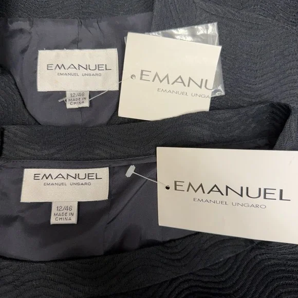 Vintage Emanuel Ungaro Jacket & Skirt Set Black Textured Fabric NWT Size 12 46 - Picture 11 of 11